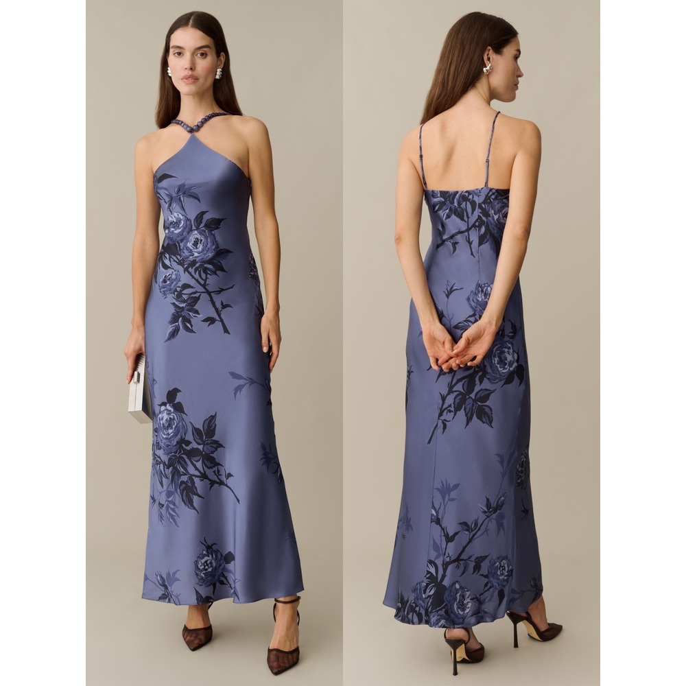NWT o.p.t Auli Beaded Halter Neck Silk Maxi Dress in Dusk Rose $423 - Size 8